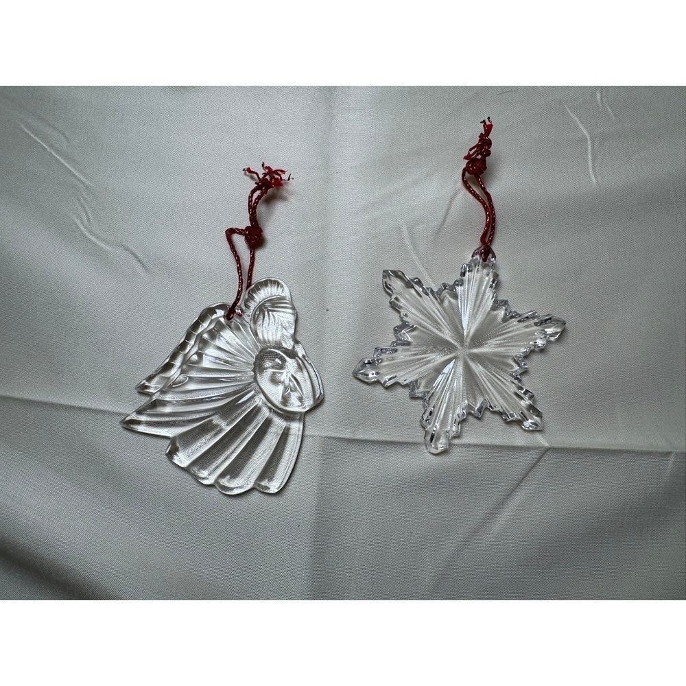 Princess House 898 Lead Crystal Angel Snowflake Ornaments Set 2 OS Excellent